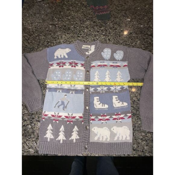 Rare Vintage Northern Reflections Winter Cardigan Sweater Polar Bear Skater L - Picture 14 of 16